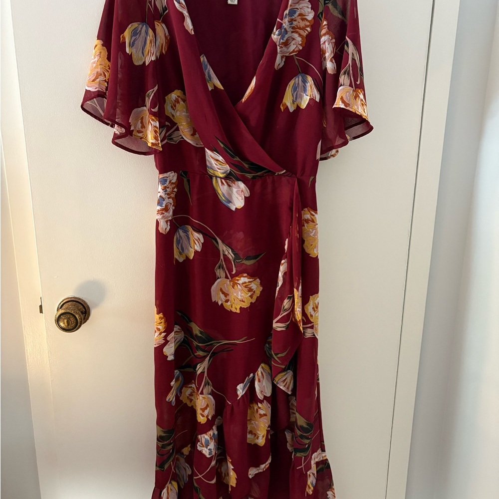 Red Maxi Wrap Dress with Flutter Sleeves